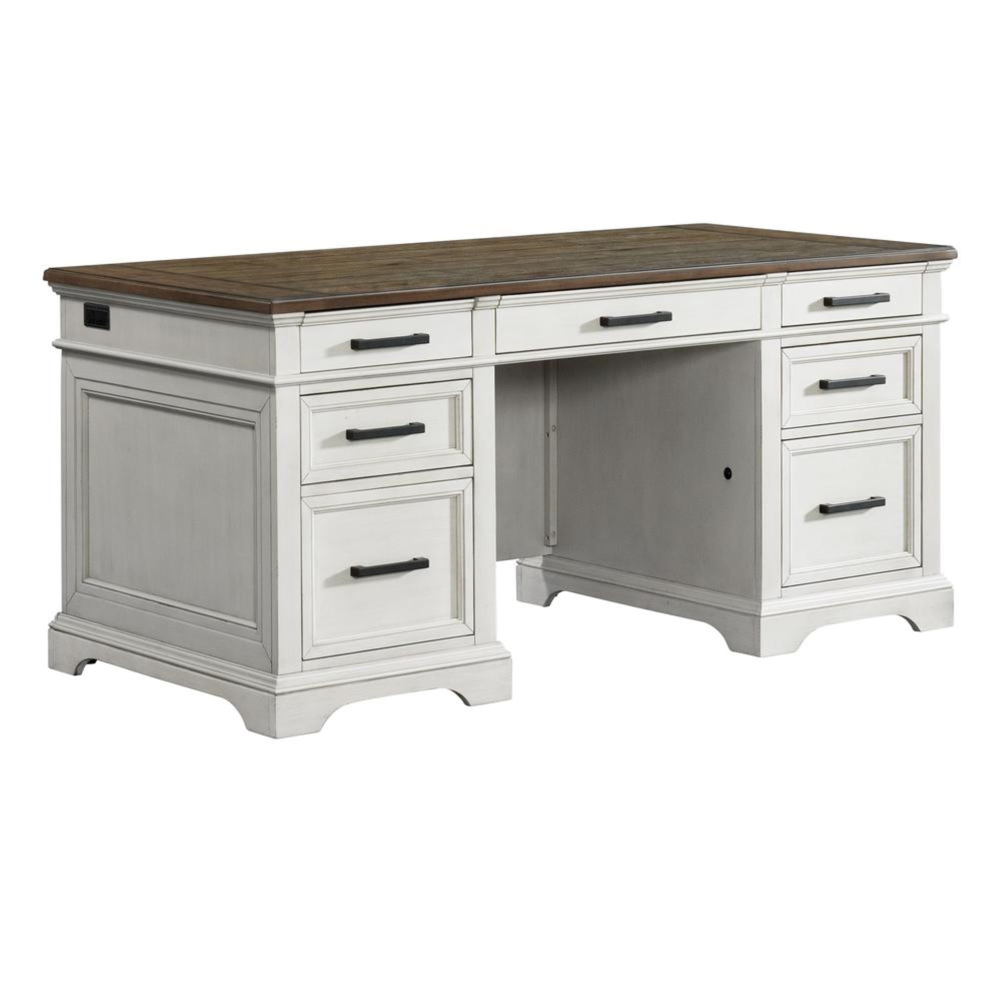 Rustic White and Oak 66" Executive Desk with Drawers