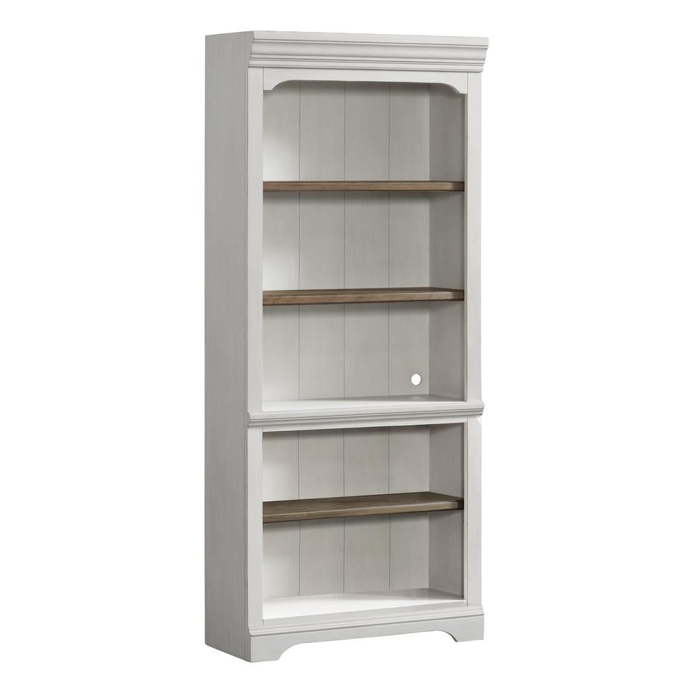 Rustic White and Oak 76" Adjustable Bookcase