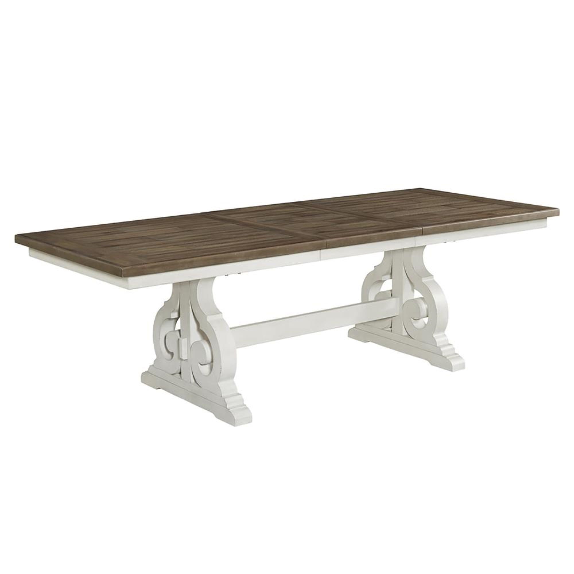 Rustic White and Oak Extendable Trestle Dining Table