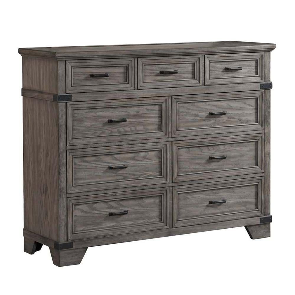 Steel Gray 9-Drawer Oak Veneer Industrial Dresser