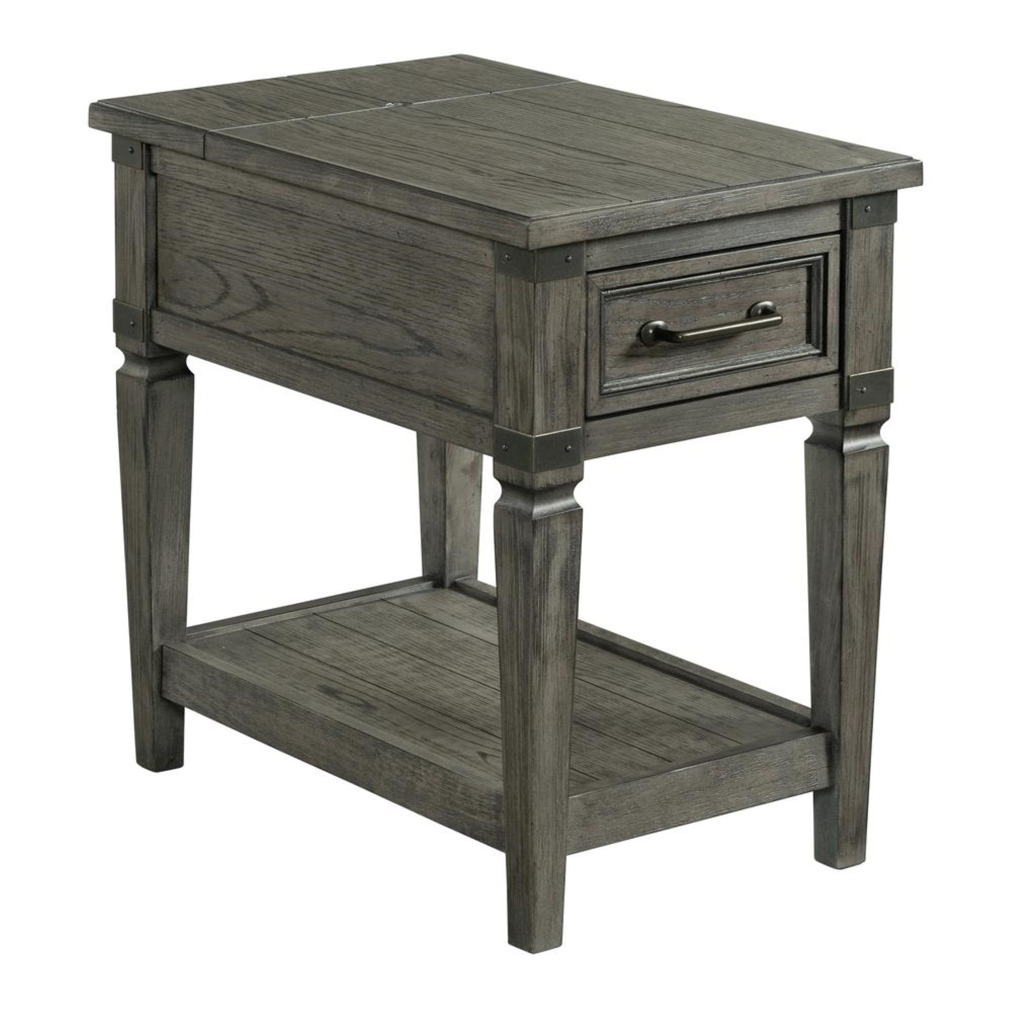 Gray Wood and Metal Rectangular Chairside Table with Storage