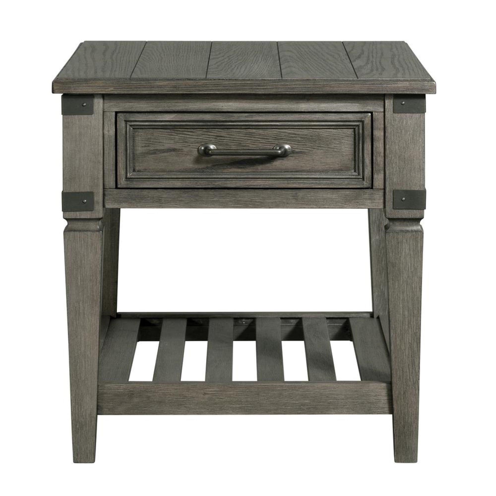 Pewter Gray Wood and Metal End Table with Storage