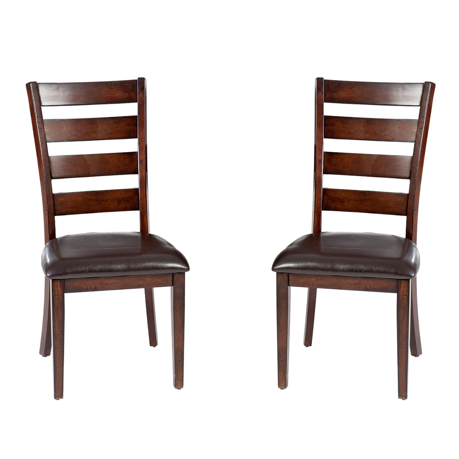 Brown Faux Leather Upholstered Ladderback Side Chair Set