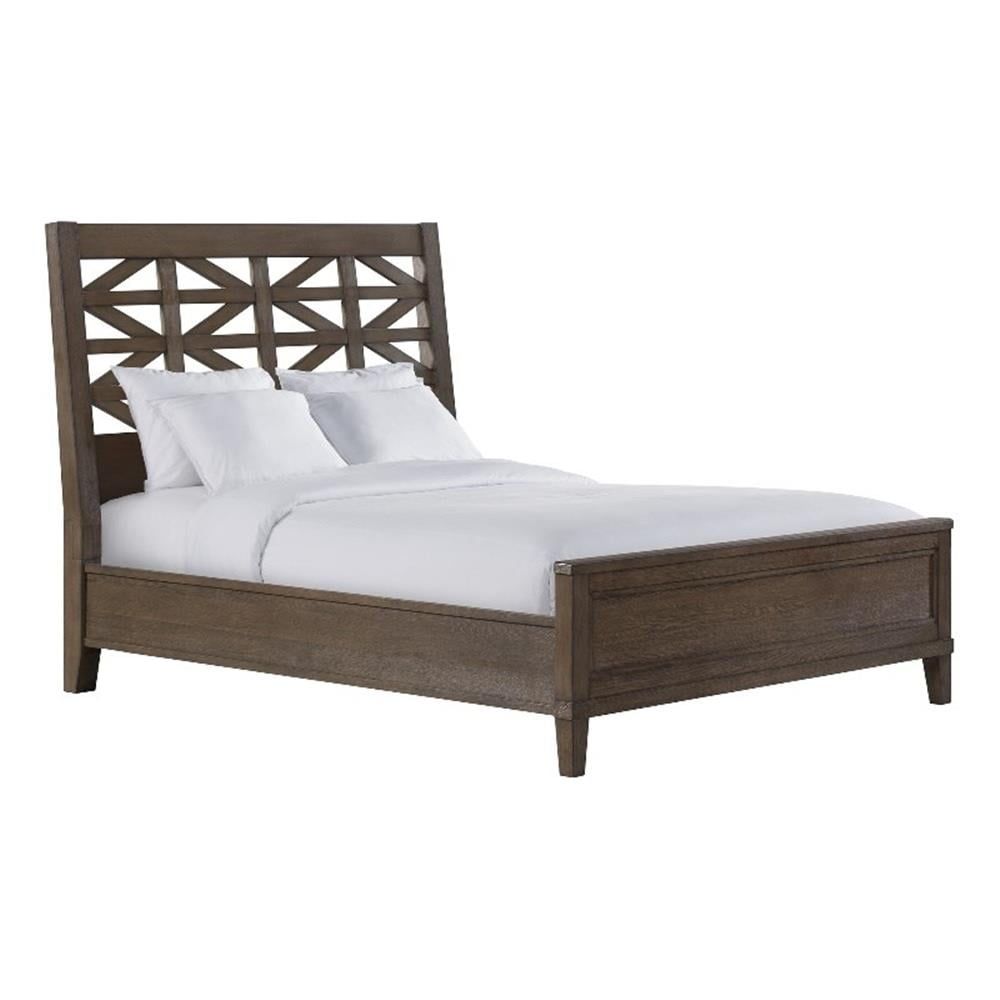 Preston Weathered Oak Queen Bed with Lattice Wood Headboard