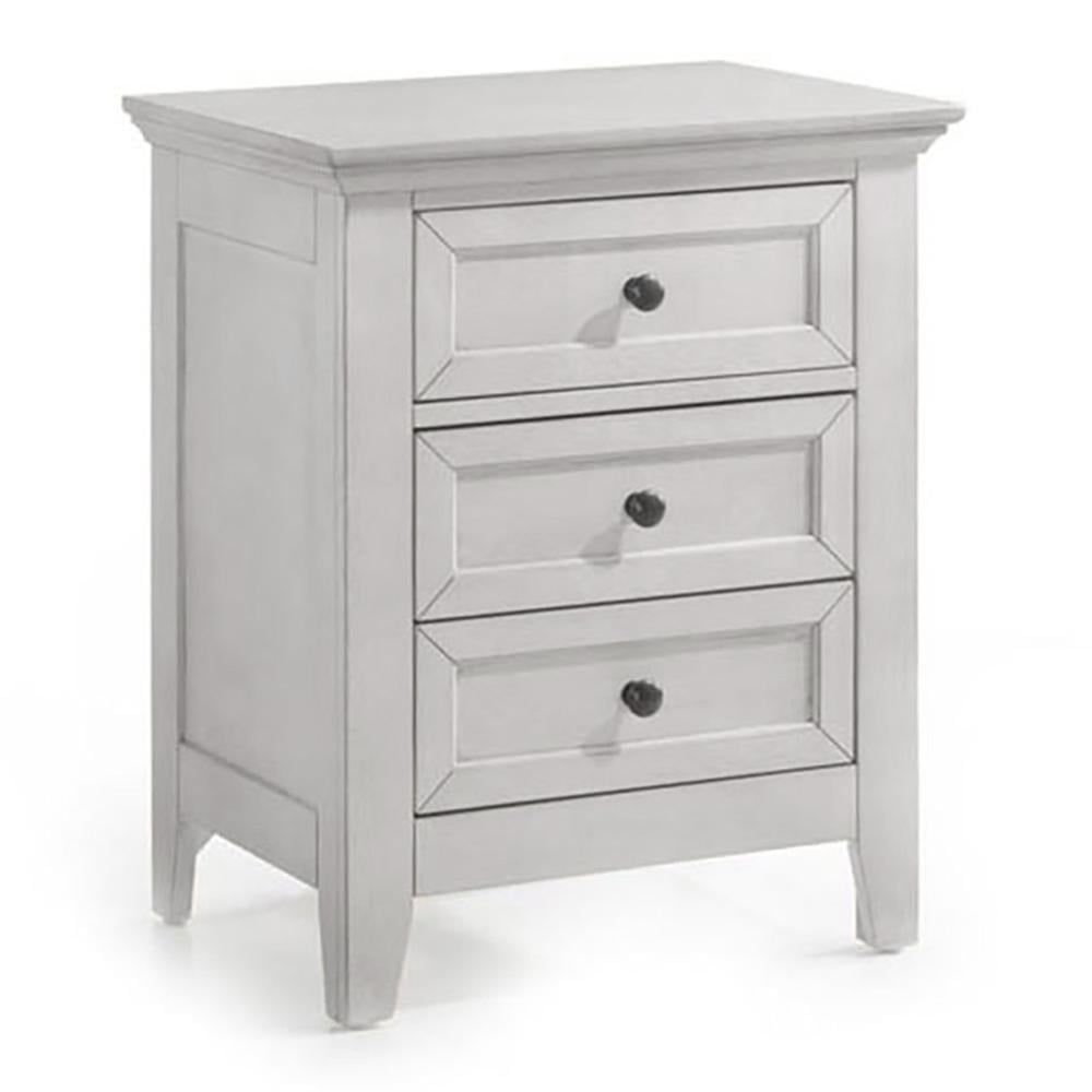 San Mateo White 3-Drawer Hardwood Nightstand