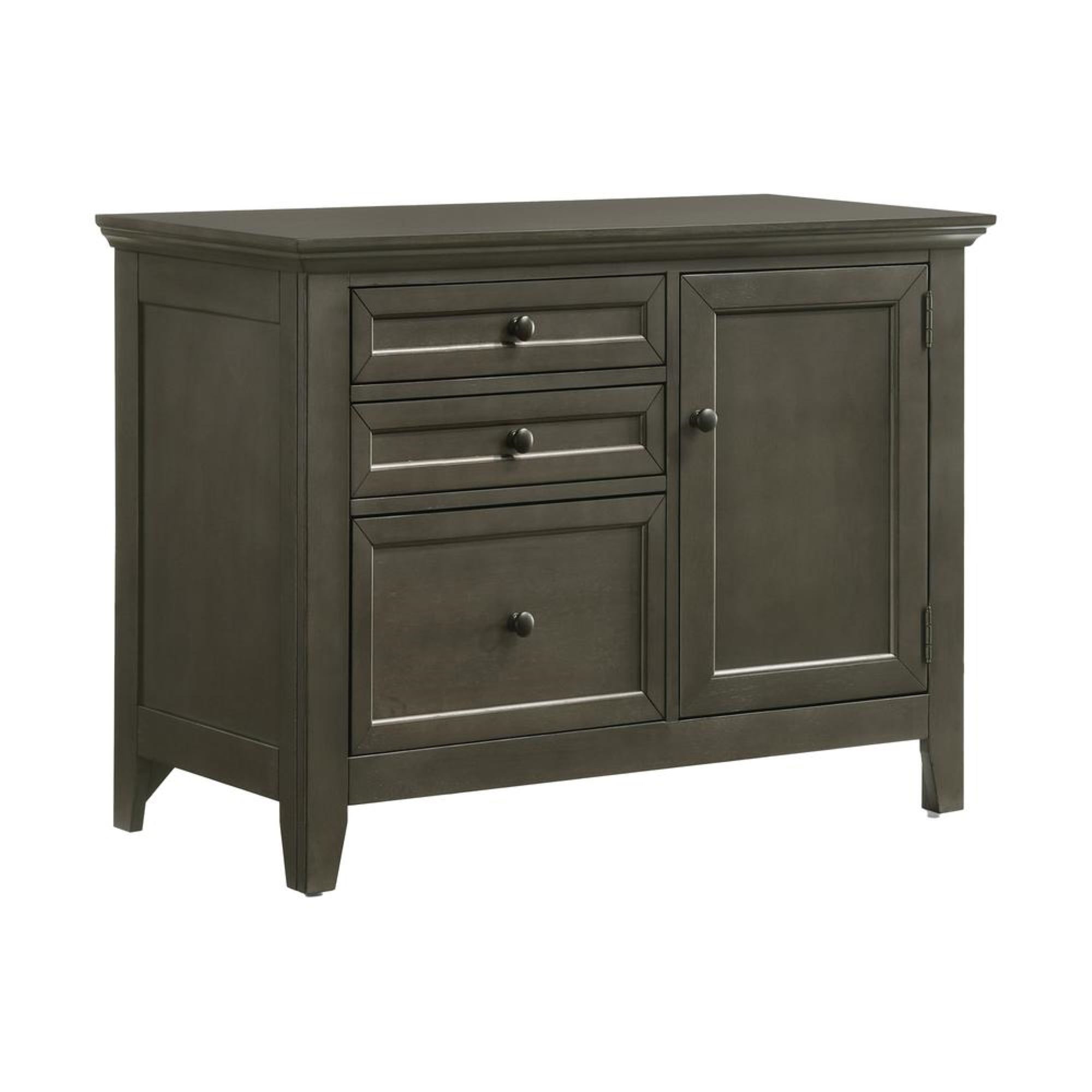 Transitional Gray Solid Wood Home Office Desk with Filing Drawer