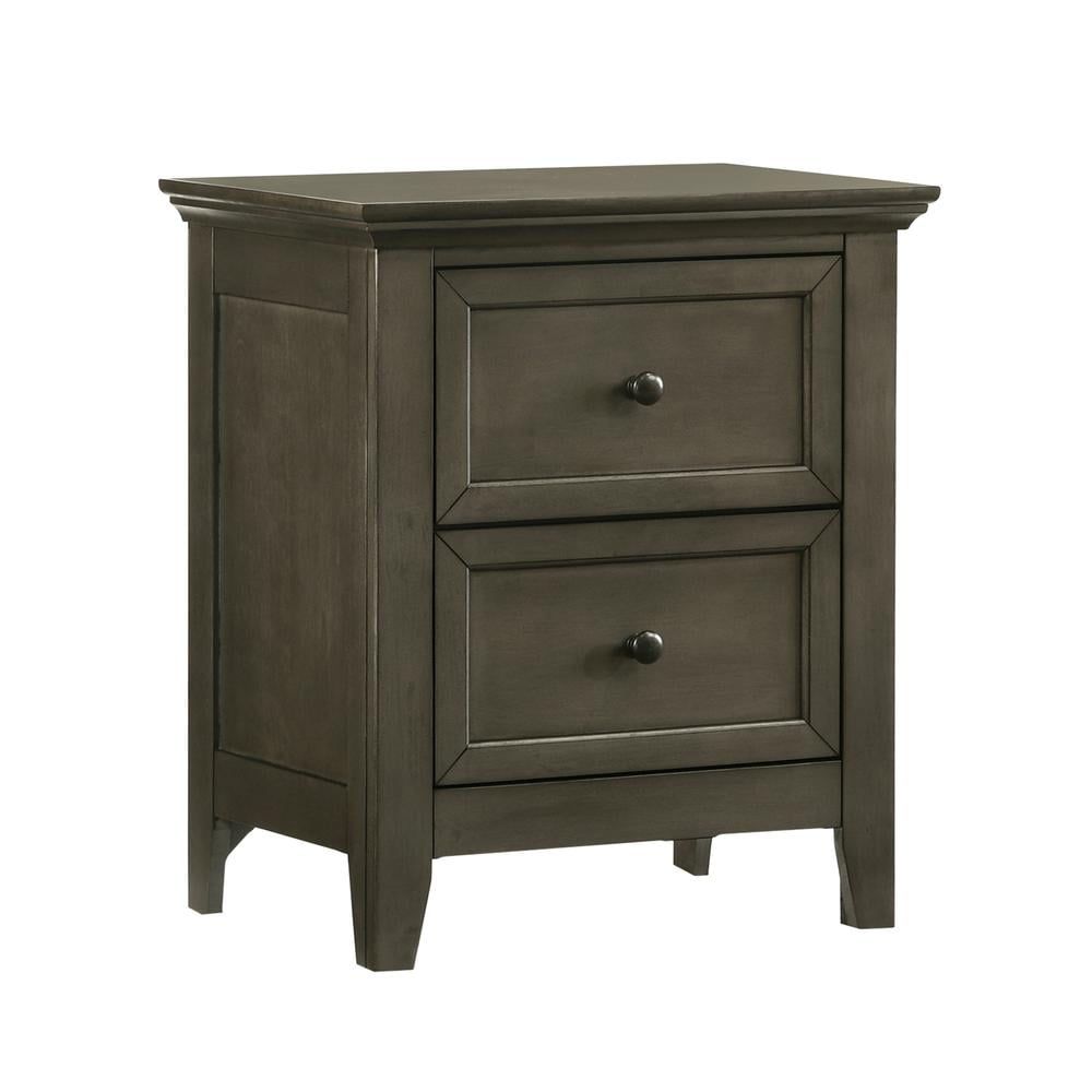 Gray Transitional 2-Drawer Solid Wood Nightstand