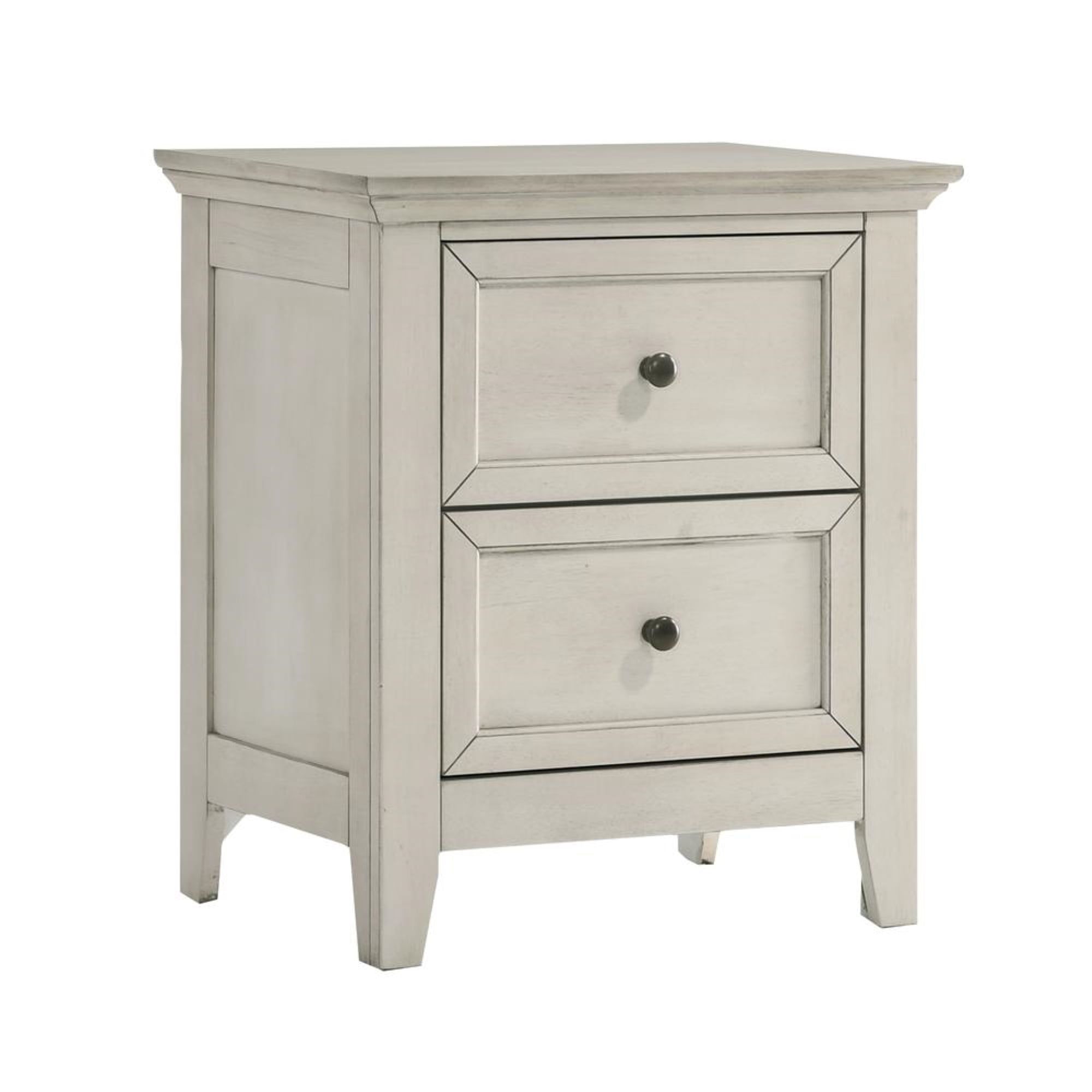 Rustic White 2-Drawer Transitional Wood Nightstand