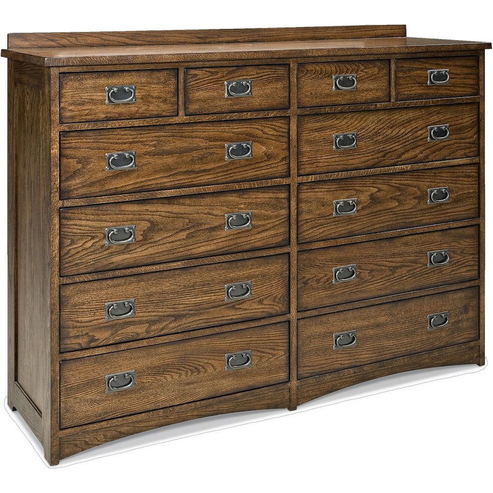 Mission Style Solid Oak 12-Drawer Brown Dresser