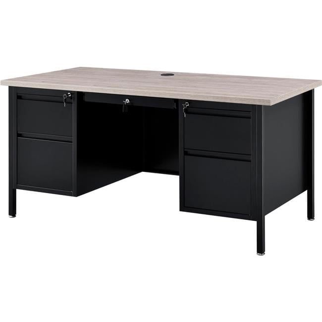 Gray Laminate Top Steel Desk with Locking Drawers and Filing Cabinets