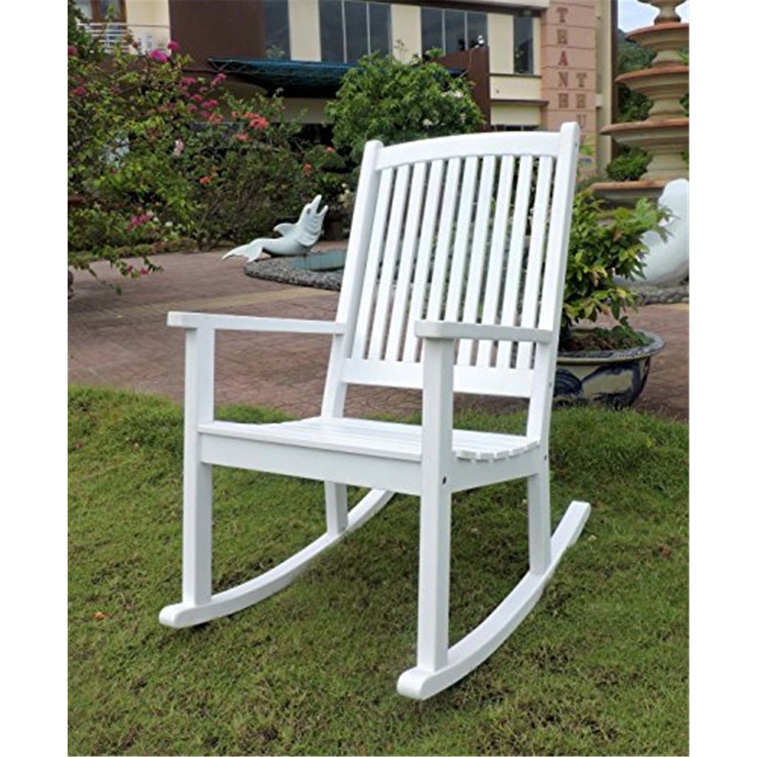 Large White Acacia Wood Outdoor Rocking Chair