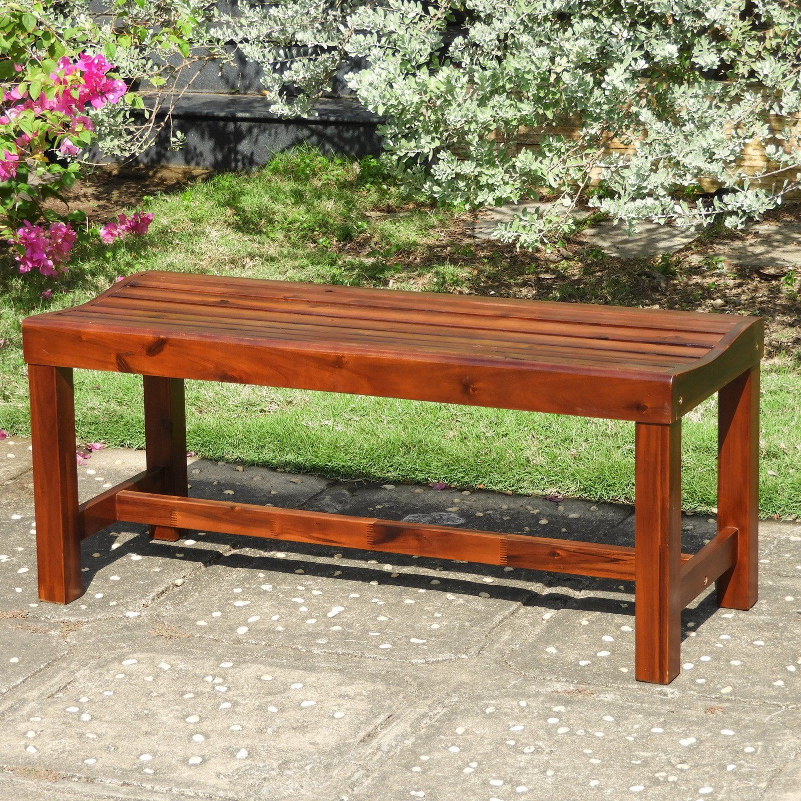 Rustic Brown Acacia Americana 55-Inch Backless Patio Bench