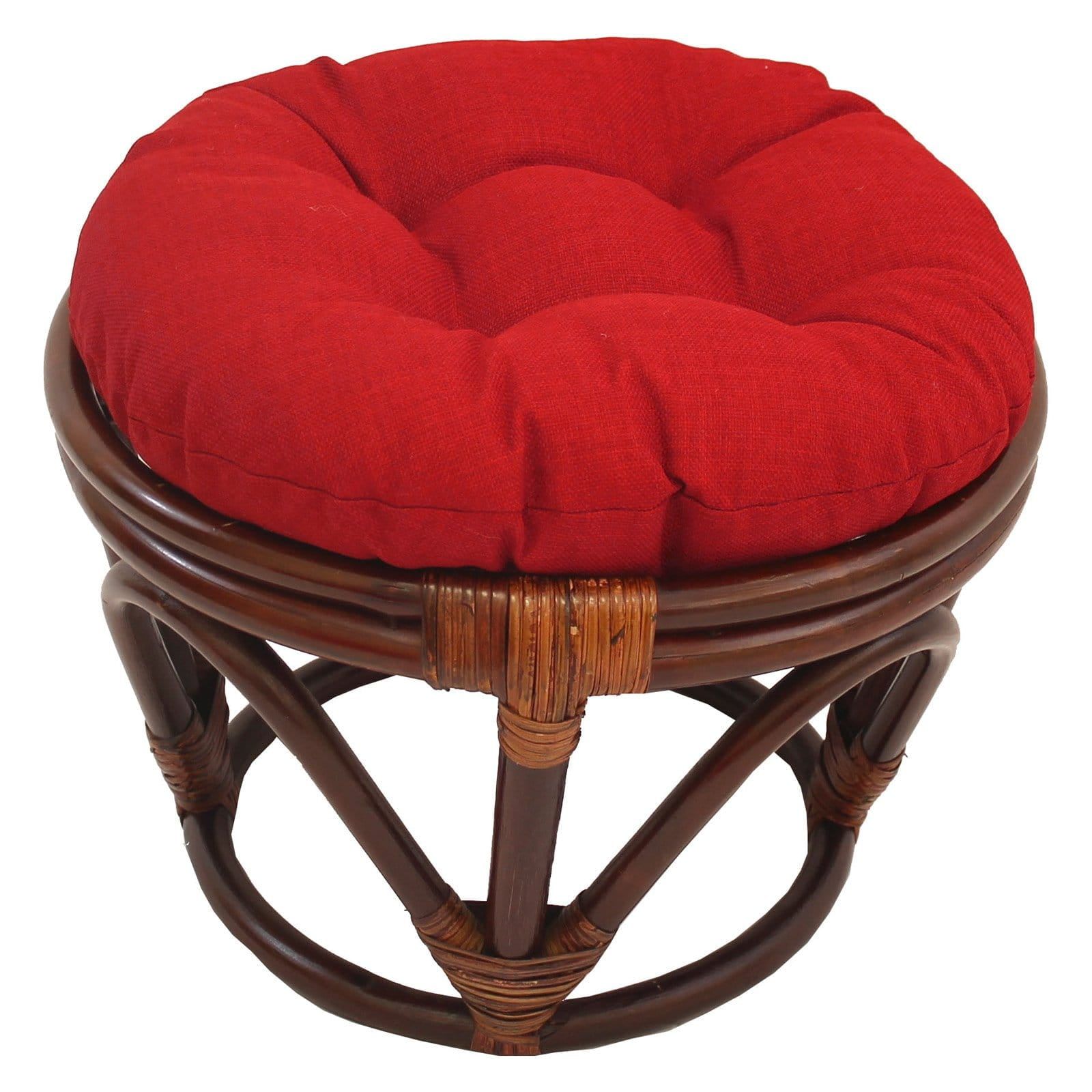 Bali 18" Dark Walnut Rattan Footstool Ottoman with Red Cushion