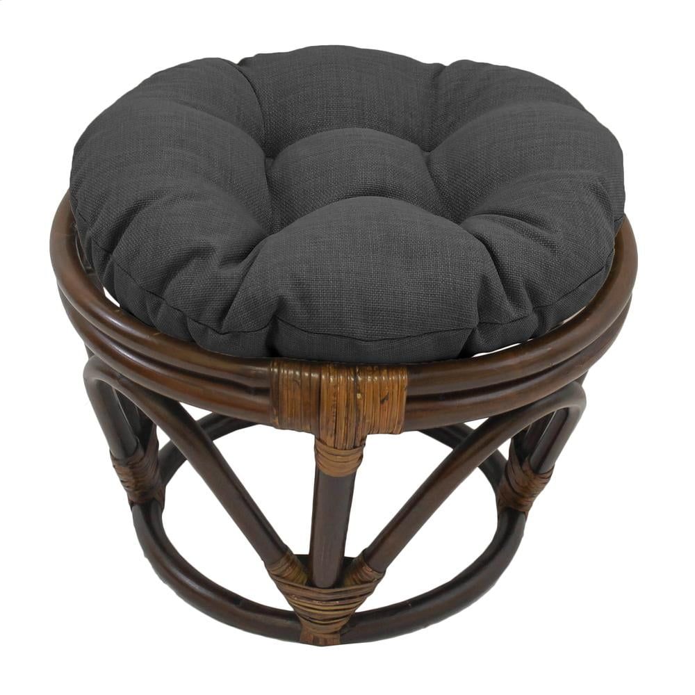 Bali 18" Dark Walnut Rattan Footstool Ottoman with Red Cushion