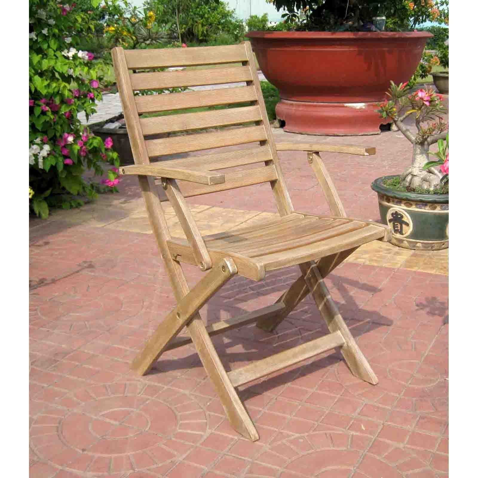 Rustic Brown Acacia Folding Ladder Back Dining Chair Set