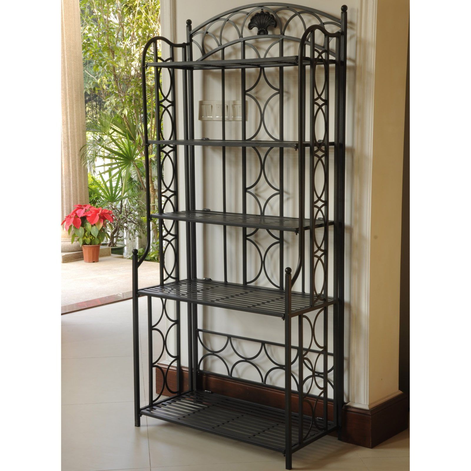 Antique Black Iron 5-Tier Adjustable Baker's Rack