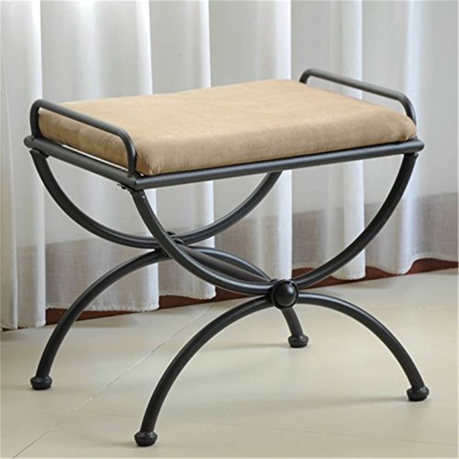 Java Iron and Microsuede Upholstered Vanity Stool