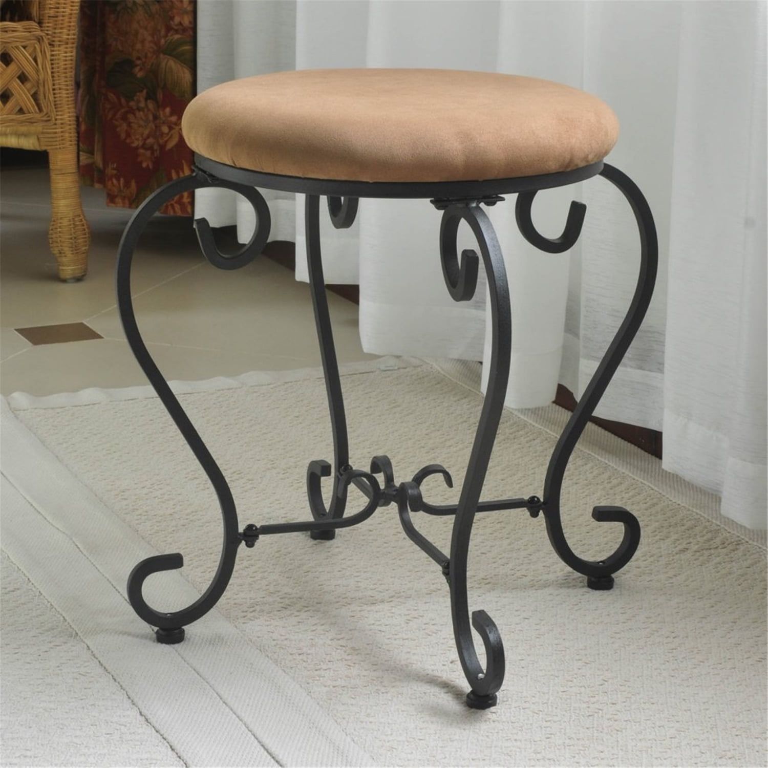 Saddle Brown Iron Vanity Stool with Micro Suede Cushion