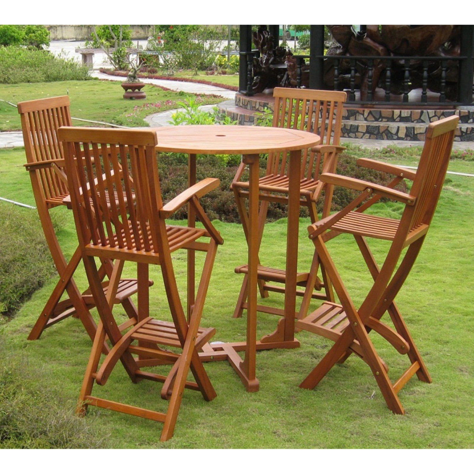 Yellow Balau Wood 5-Piece Bar Height Outdoor Dining Set