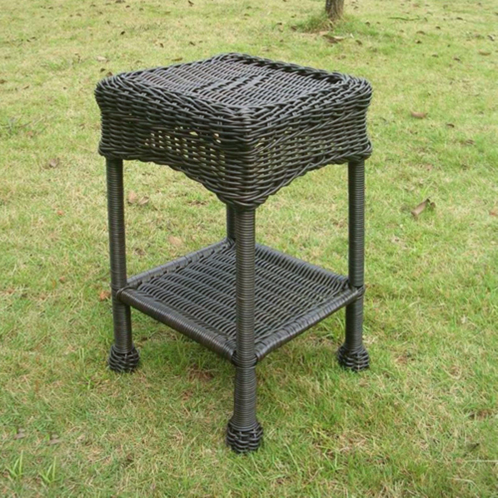 Antique Black Madison 12" Wicker Resin 2-Tier Patio Side Table