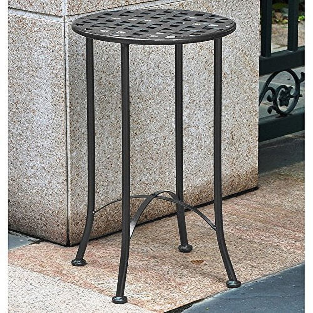 Antique Black Wrought Iron Round Patio Side Table
