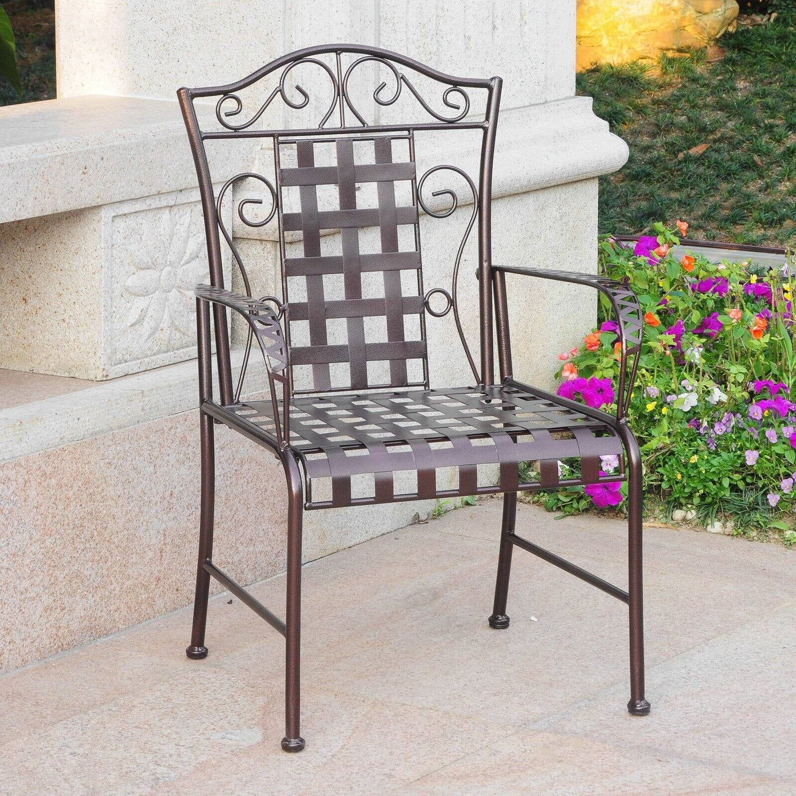 Bronze Lattice Design Iron Patio Dining Chair Set