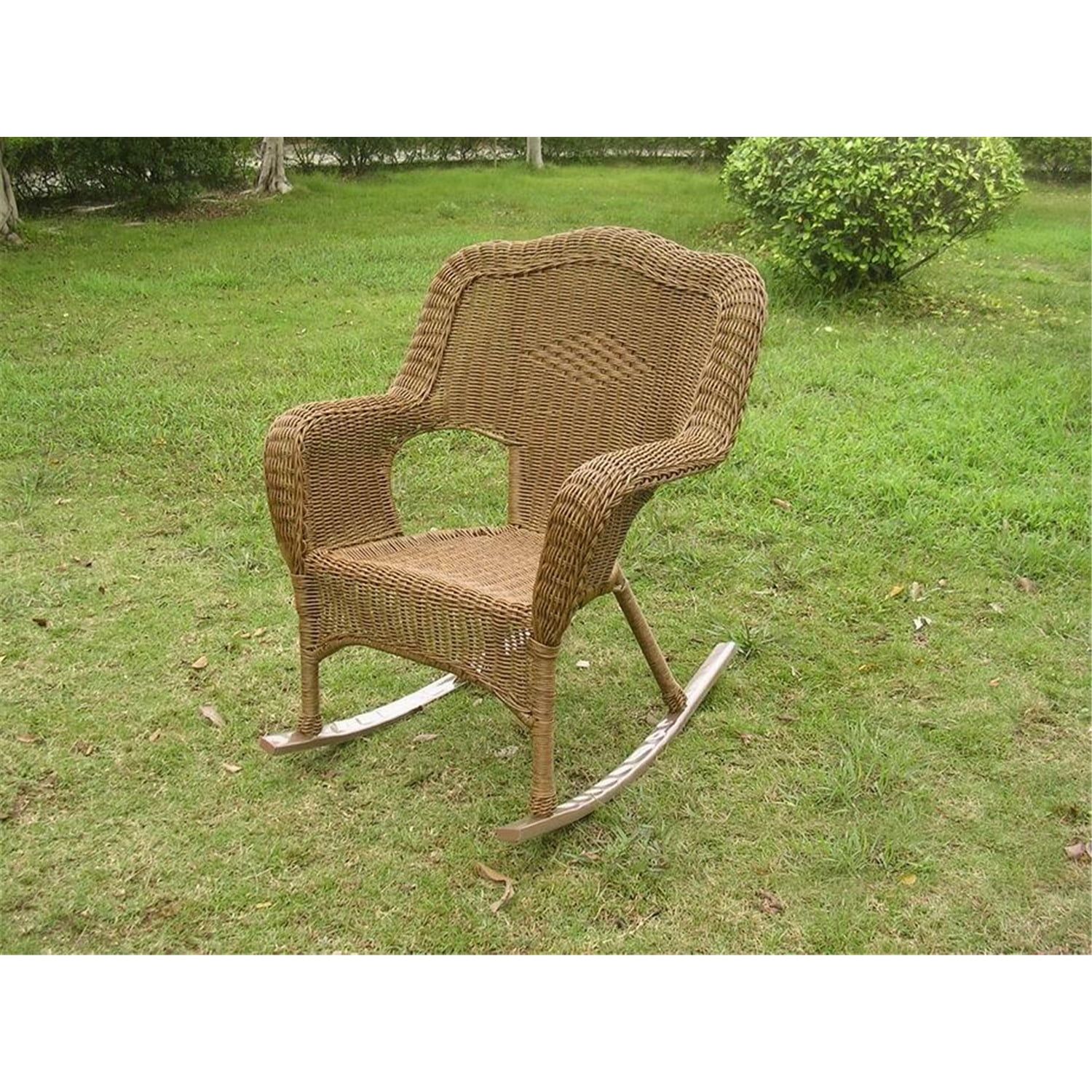 Mocha All-Weather Wicker Outdoor Rocking Chair with Arms