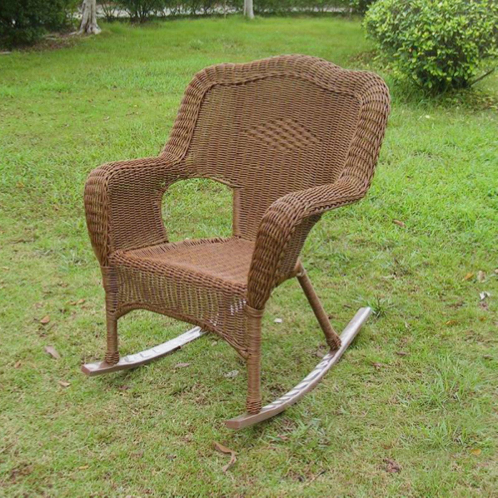 Mocha All-Weather Wicker Outdoor Rocking Chair with Arms