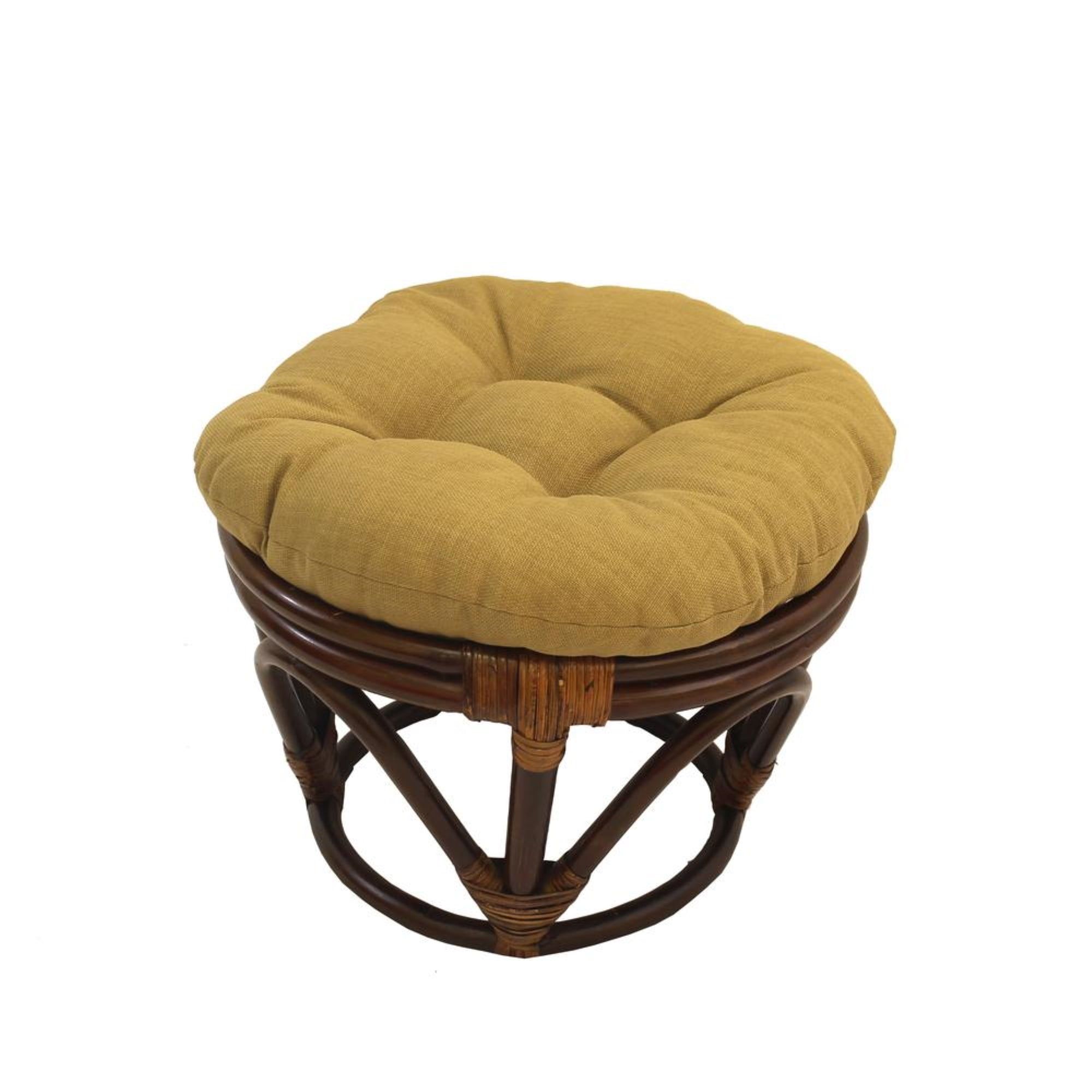 Wheat Brown Rattan Papasan Footstool with Polyester Cushion