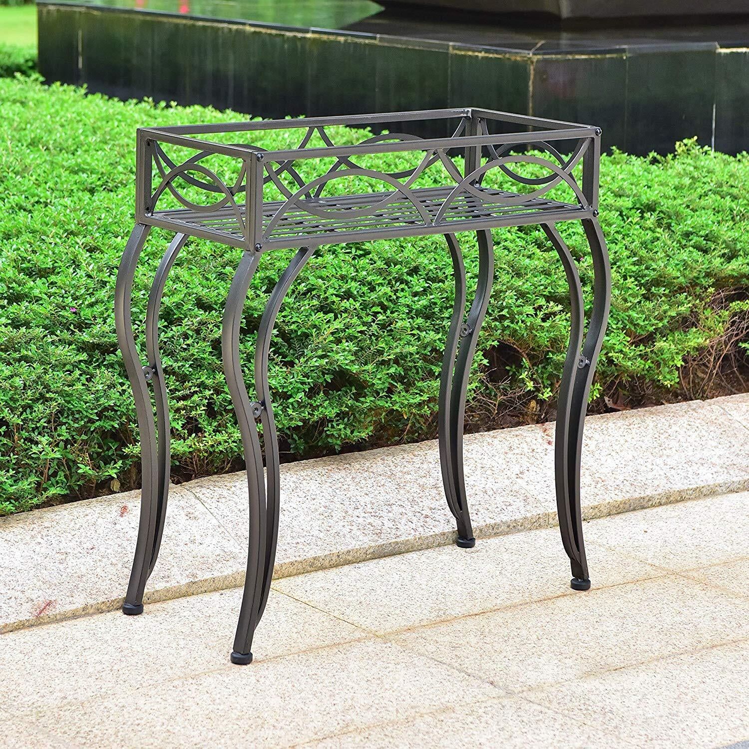 Segovia Antique Black Iron Rectangular Plant Stand