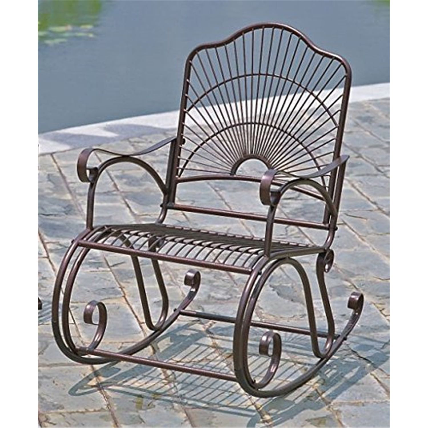 Bronze Iron High Back Outdoor Rocking Chair with Arms