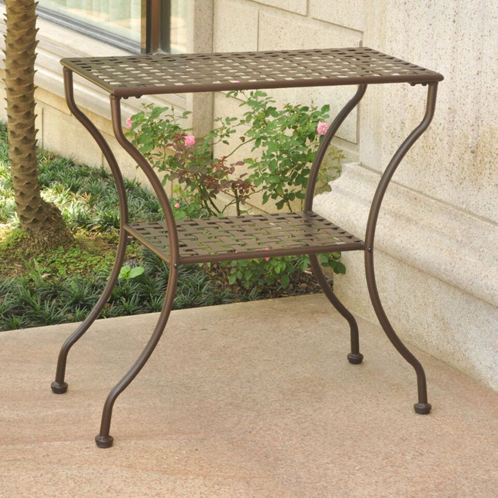 Mandalay Matte Brown Iron Two-Tier Patio End Table