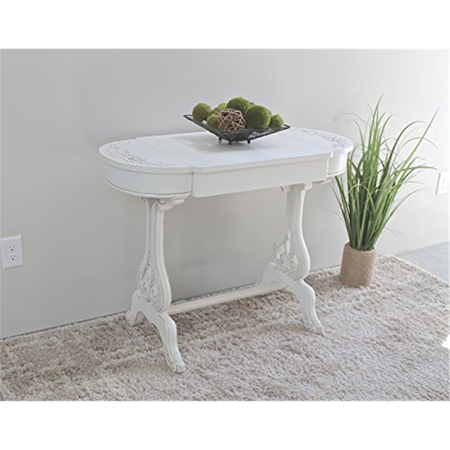 Antique White Queen Anne-Inspired Hardwood Writing Desk with Drawers