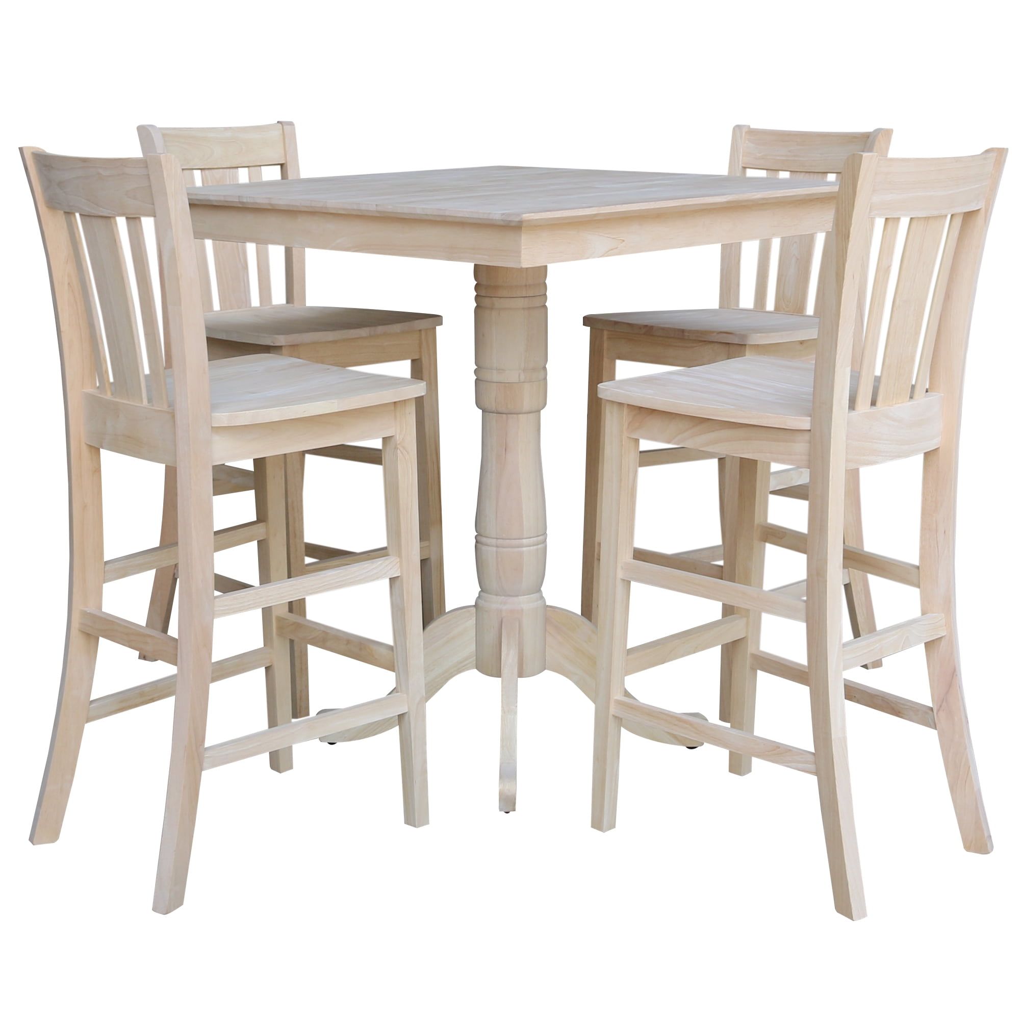 Solid Wood Square Pedestal Dining Table with 4 Bar Height Chairs