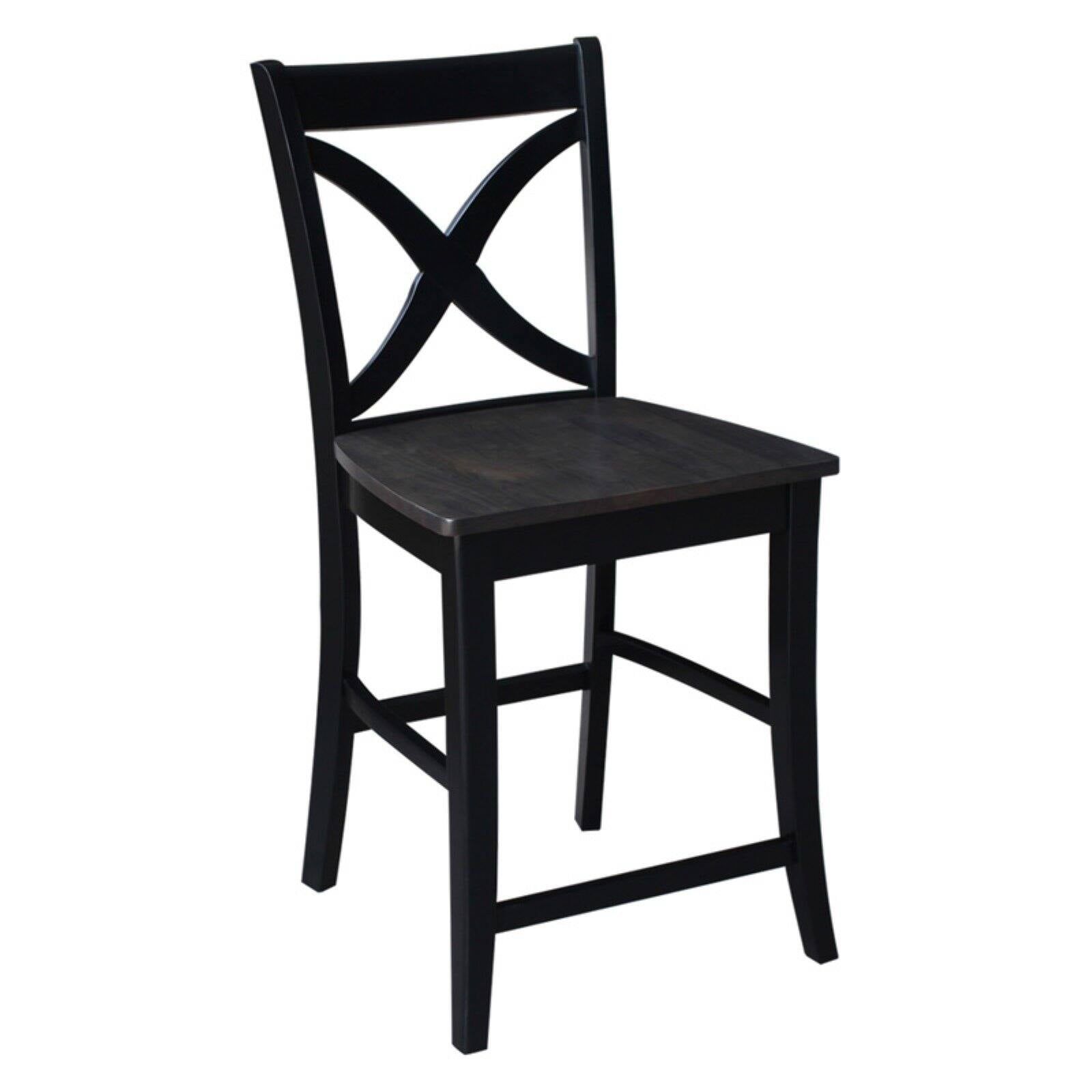 Cosmo Solid Wood X-Back Counter Height Stool in Black/Washed Coal