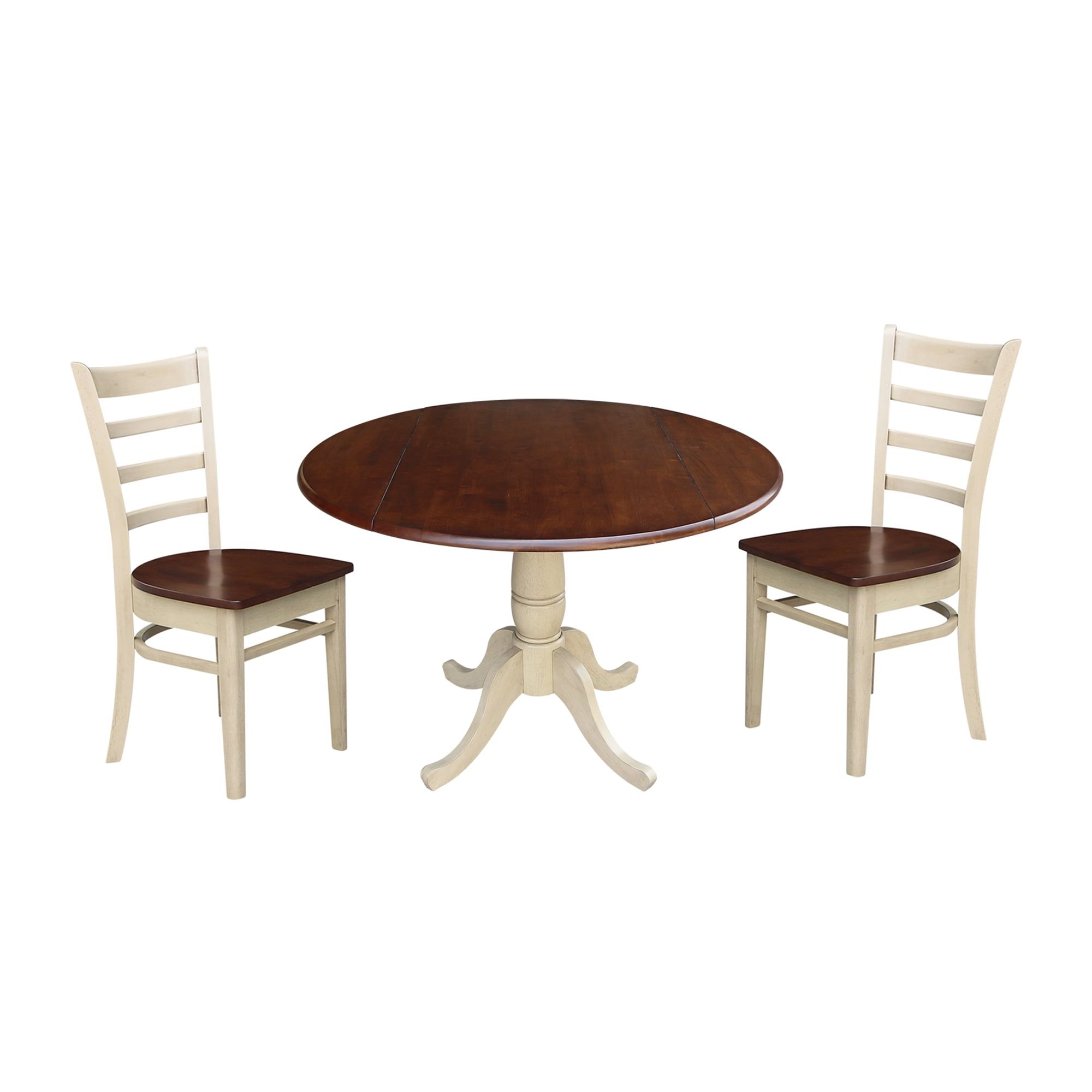 42" Almond Espresso Round Pedestal Dining Table Set with Ladder Back Chairs