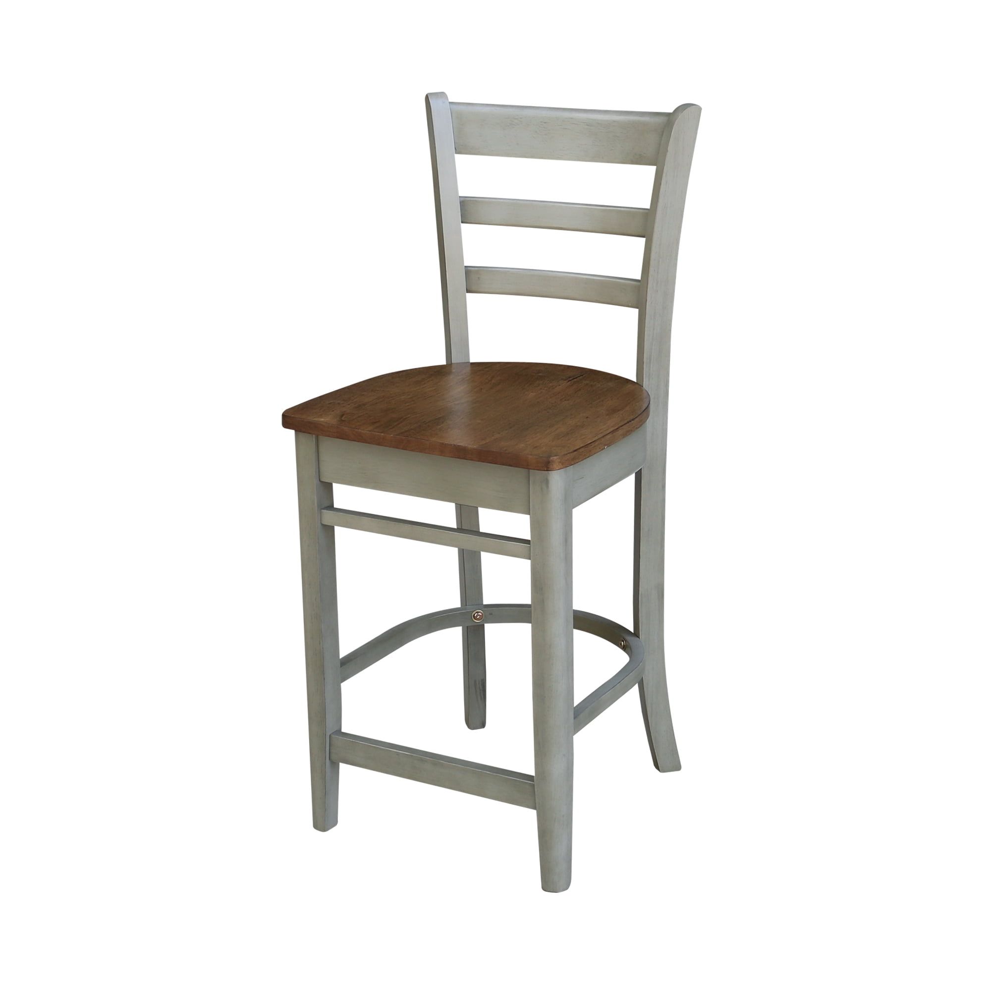 Emily Ladder Back Parawood Counter Stool - White & Heather Gray