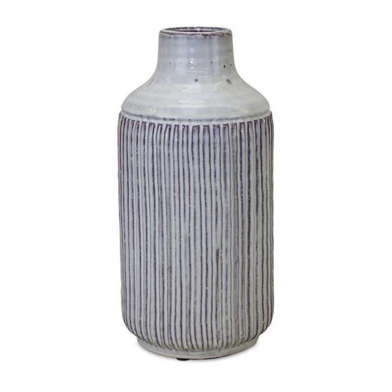 Rustic Glazed Ceramic Vase with Ribbed Texture - Brown and White