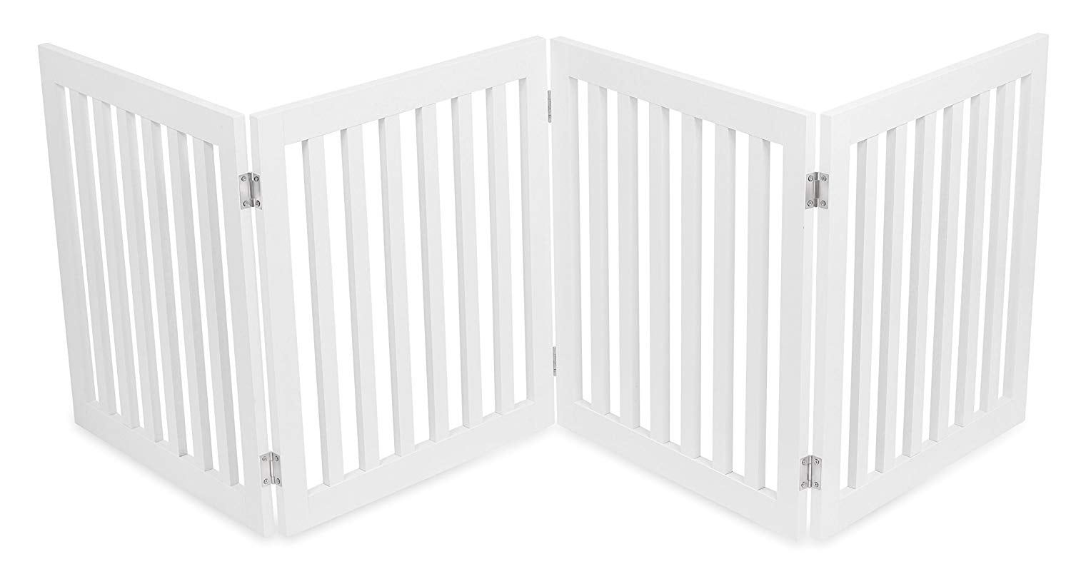 White 24" Tall 4-Panel Freestanding Wooden Pet Gate