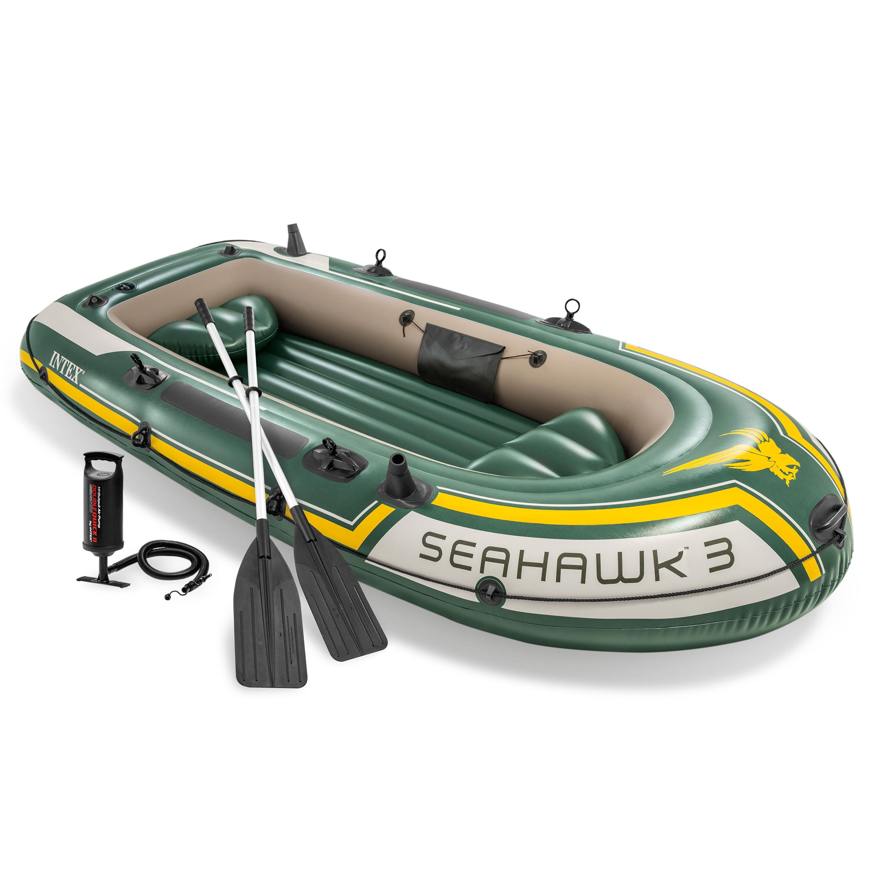 Seahawk 3-Person Green Inflatable Boat Set with Aluminum Oars