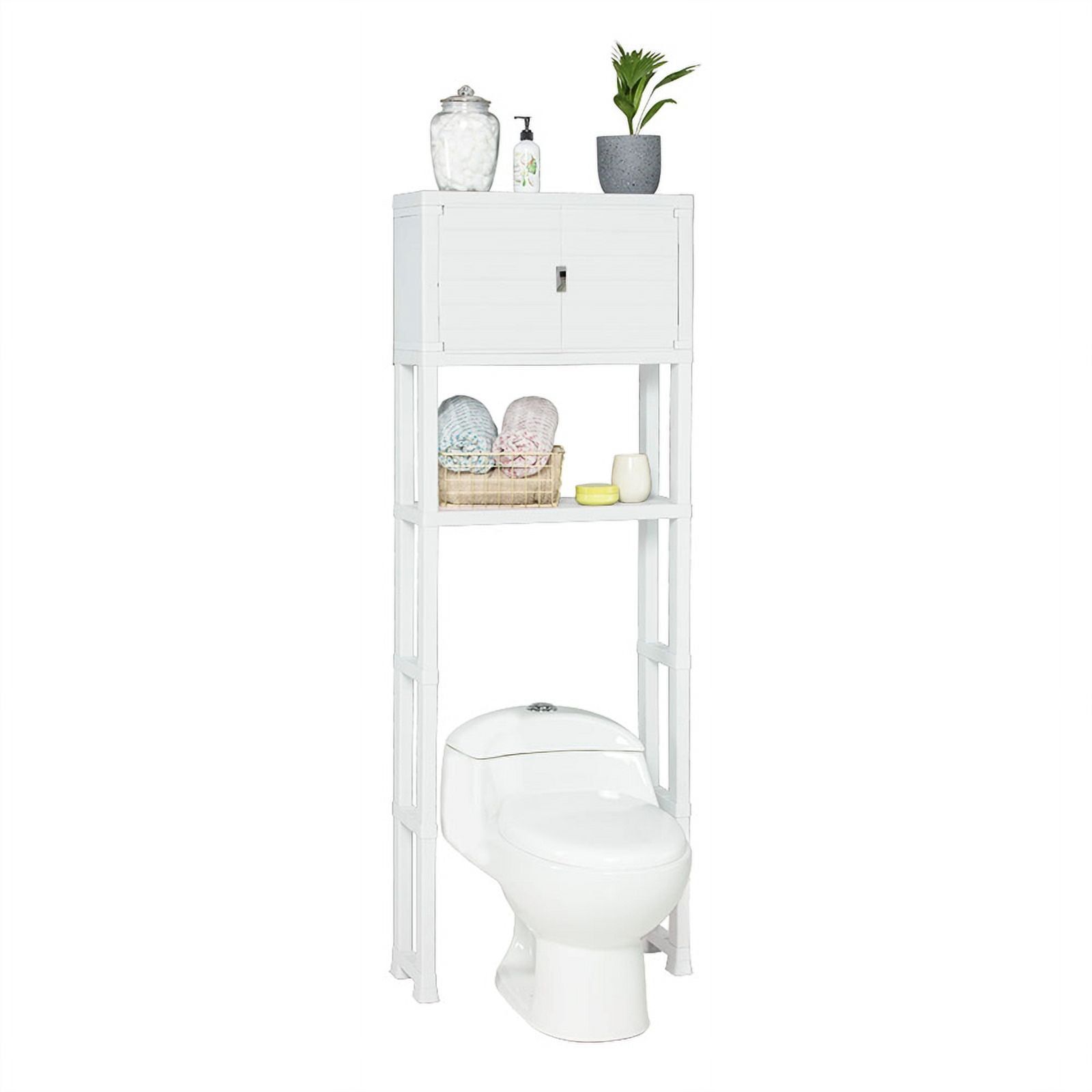 White Resin Over-the-Toilet Storage Cabinet with Doors