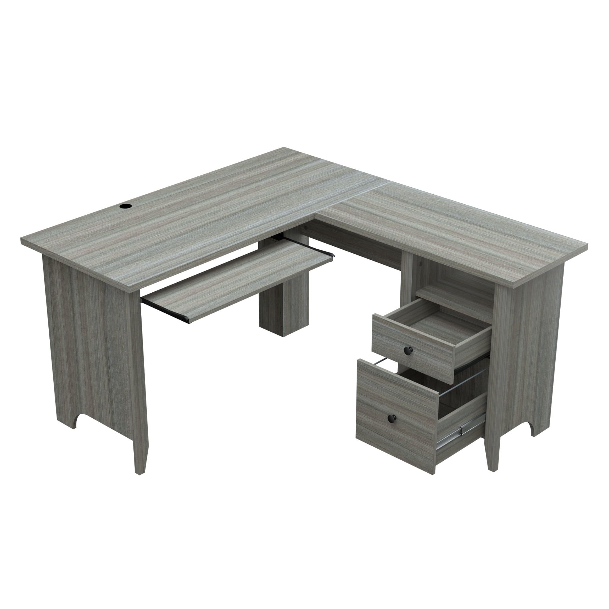 Luxe Gray Smoke Oak L-Shaped Computer Desk with Storage