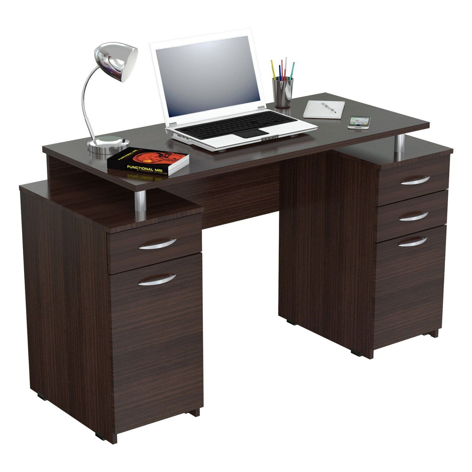 Espresso Wengue Executive Desk with Chrome Accents and Storage