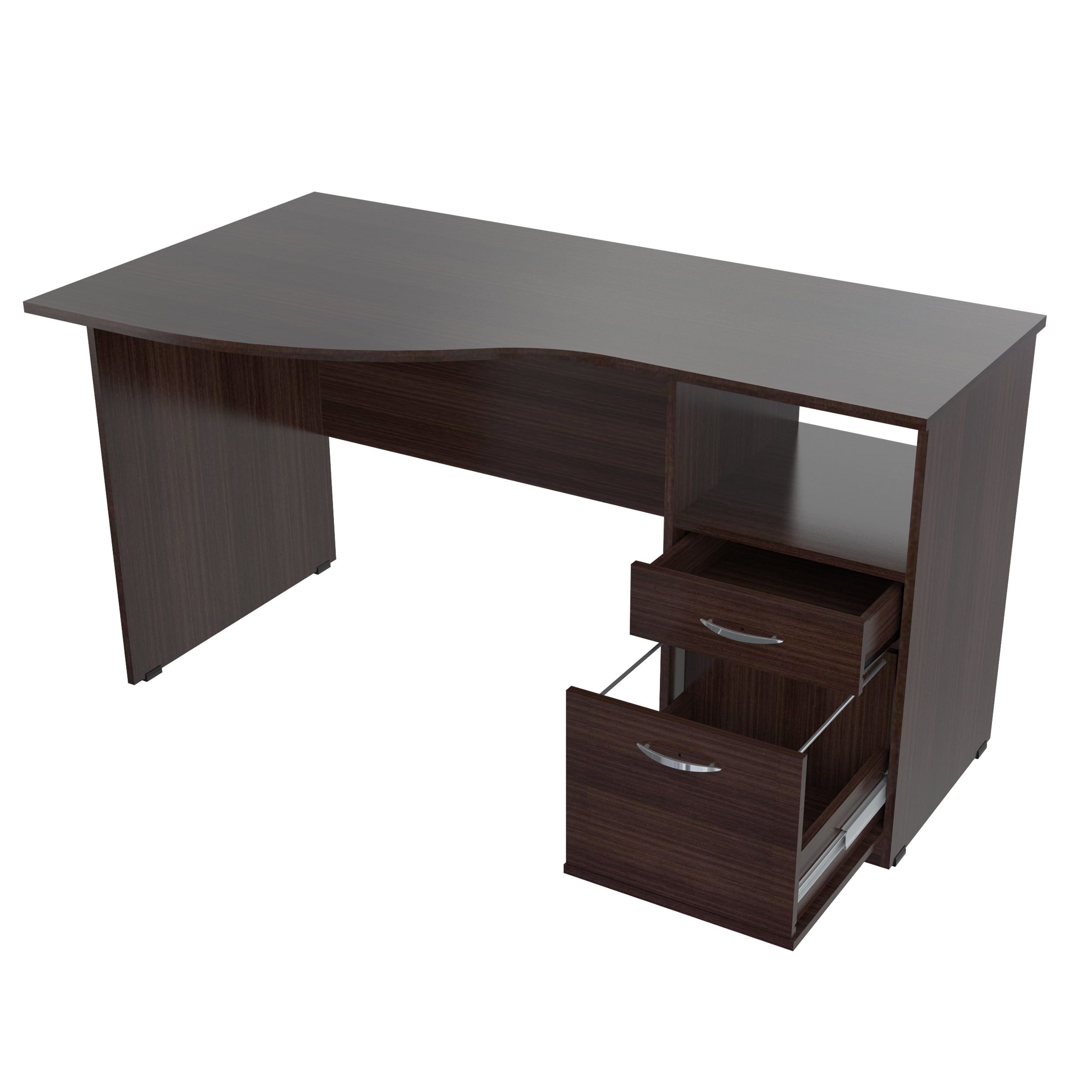 Espresso Curved Top Writing Desk with Drawers