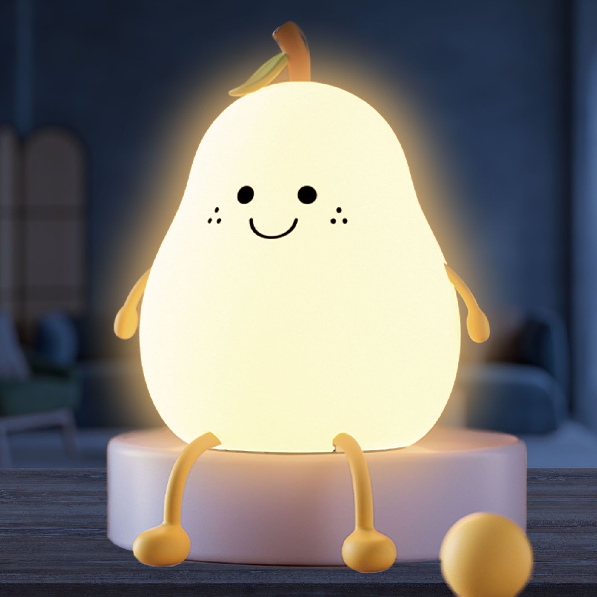 Cute Pear-Shaped Silicone Night Light with Warm White LED