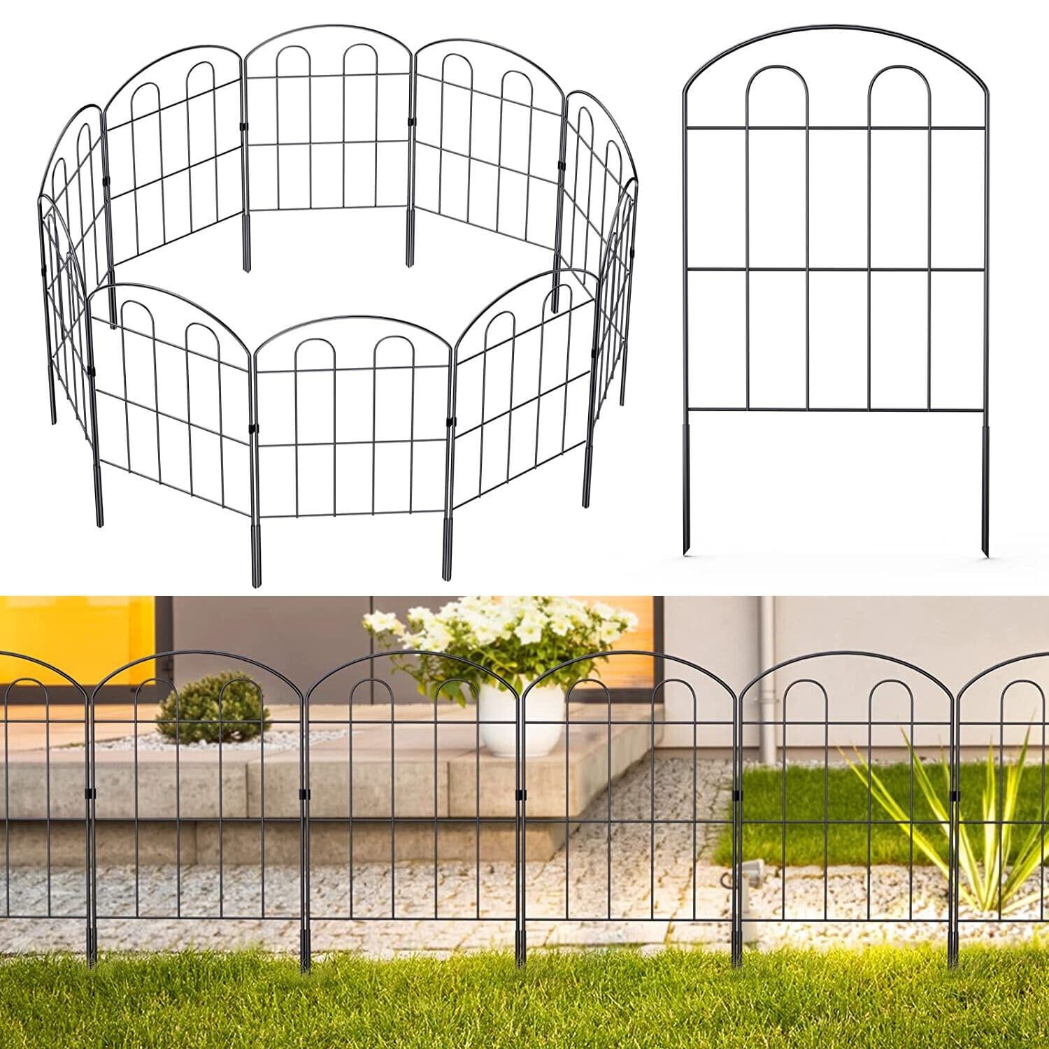 Black Metal Decorative Garden Fence Panels, 10 Pack, 10ft x 24in