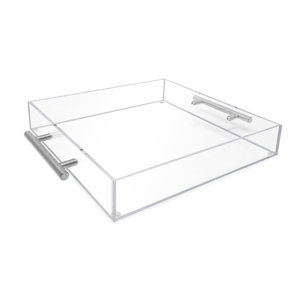 Clear Acrylic 12x12 Serving Tray with Silver Metal Handles