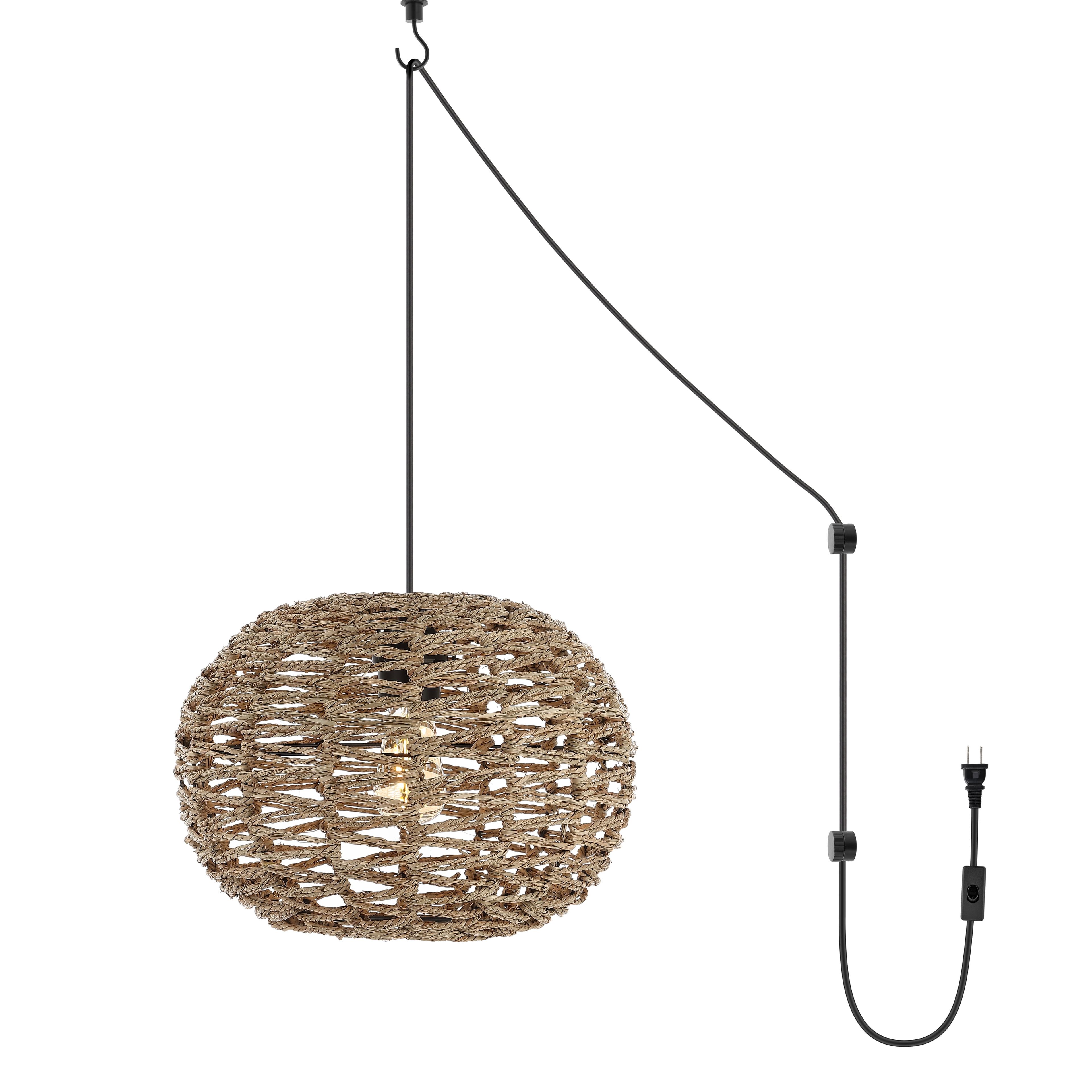 Isla Farmhouse 14" Brown Rattan LED Pendant with Adjustable Cord