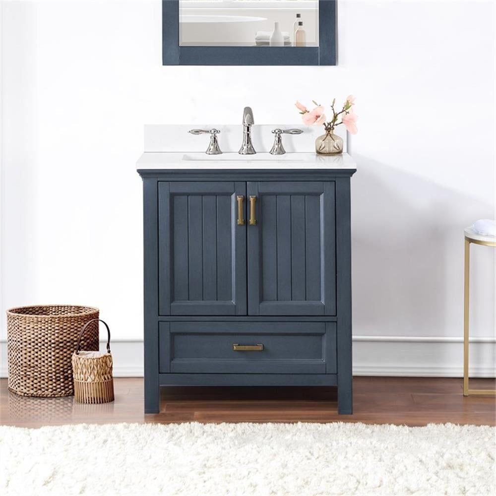 Isla 30" Classic Blue Single Vanity with White Marble Countertop