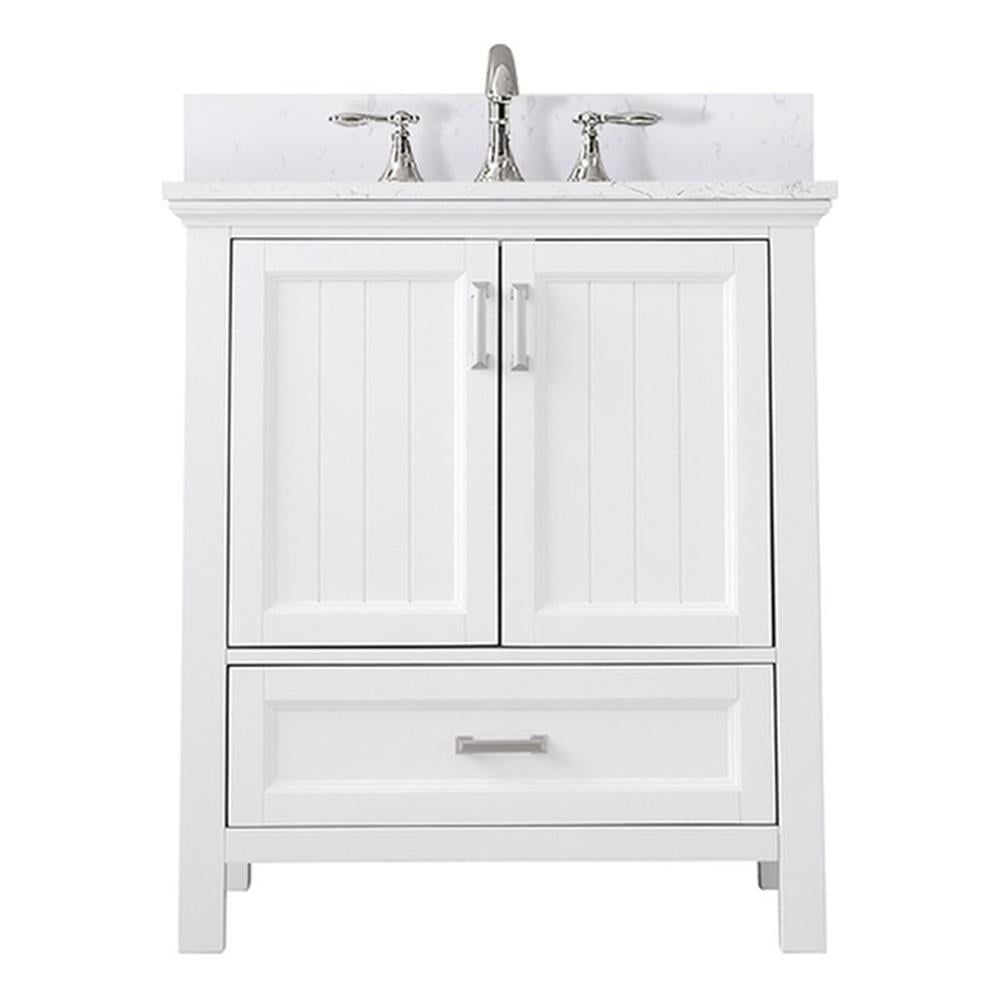 Isla 30" White Single Bathroom Vanity with Marble Countertop